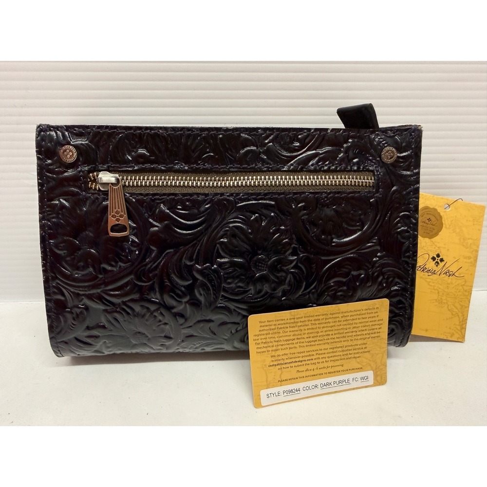 BNWT Rare‎ Patricia Nash Turati Leather Crossbody DARK PURPLE TOOLED SMALL PURSE